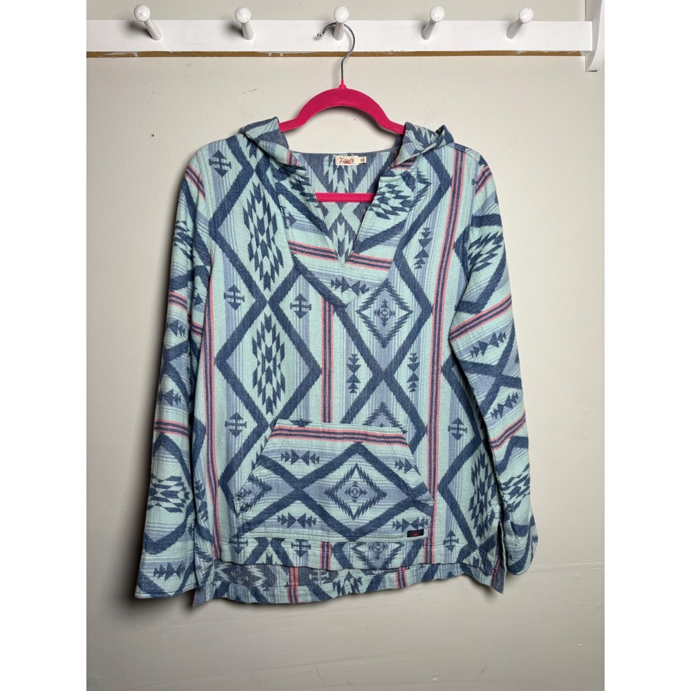 Faherty Baja Hoodie Blue Aztec Geometric Southwestern Boho Pullover M